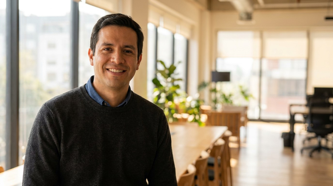 Smiling Bydrec team member in a bright modern office
